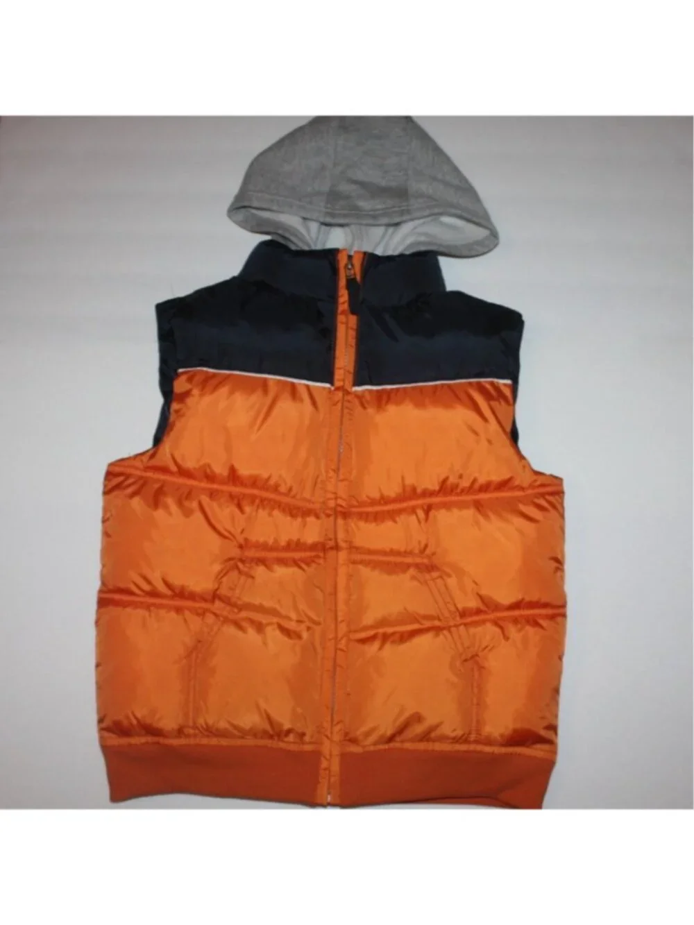 Gymboree Football Champ Boy's Bright Orange Hooded Puffer Vest size Medium 7-8